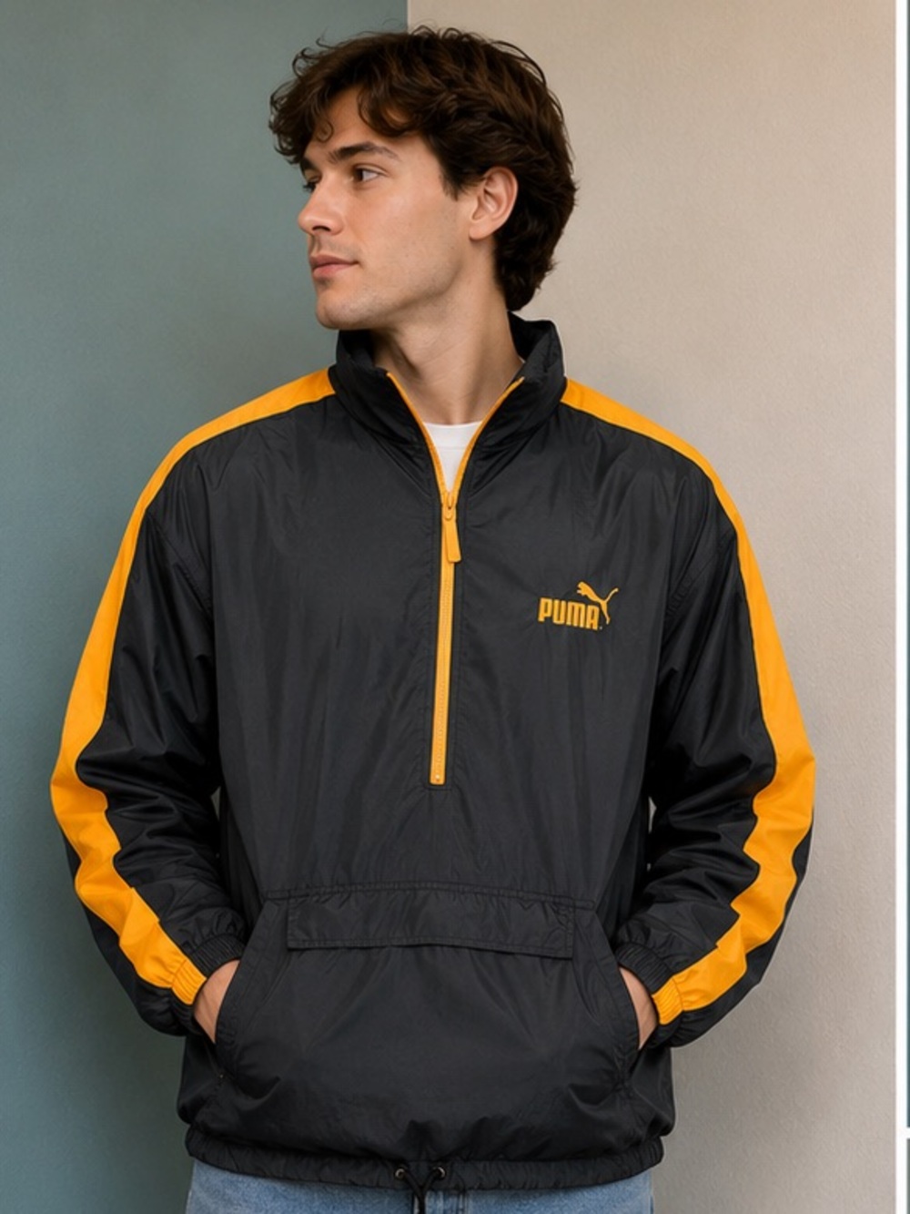 Puma Black Windbreaker with Orange Accents